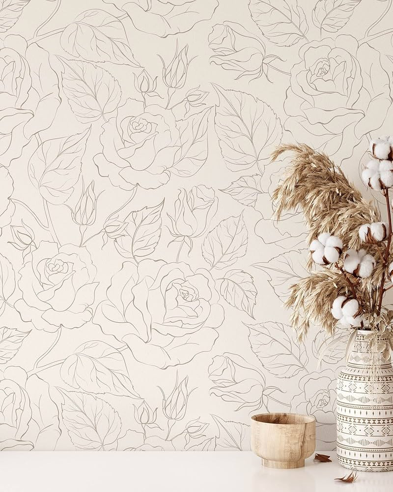 Coloritto Boho Roses Wallpaper | Removable Self Adhesive Minimalistic Wallpaper | Floral Peel and... | Amazon (US)