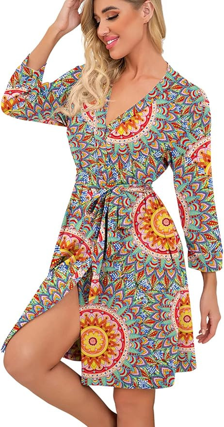 PrinStory Women Kimono Robes Short Lightweight Robe Soft Knit Sleepwear Casual Knit Bathrobe Ladi... | Amazon (US)