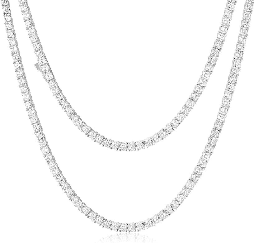 Luxfine 3mm Tennis Necklace for Women & Men, 14K White Gold Plated Cuban Link Chain 5A+ Cubic Zir... | Amazon (US)