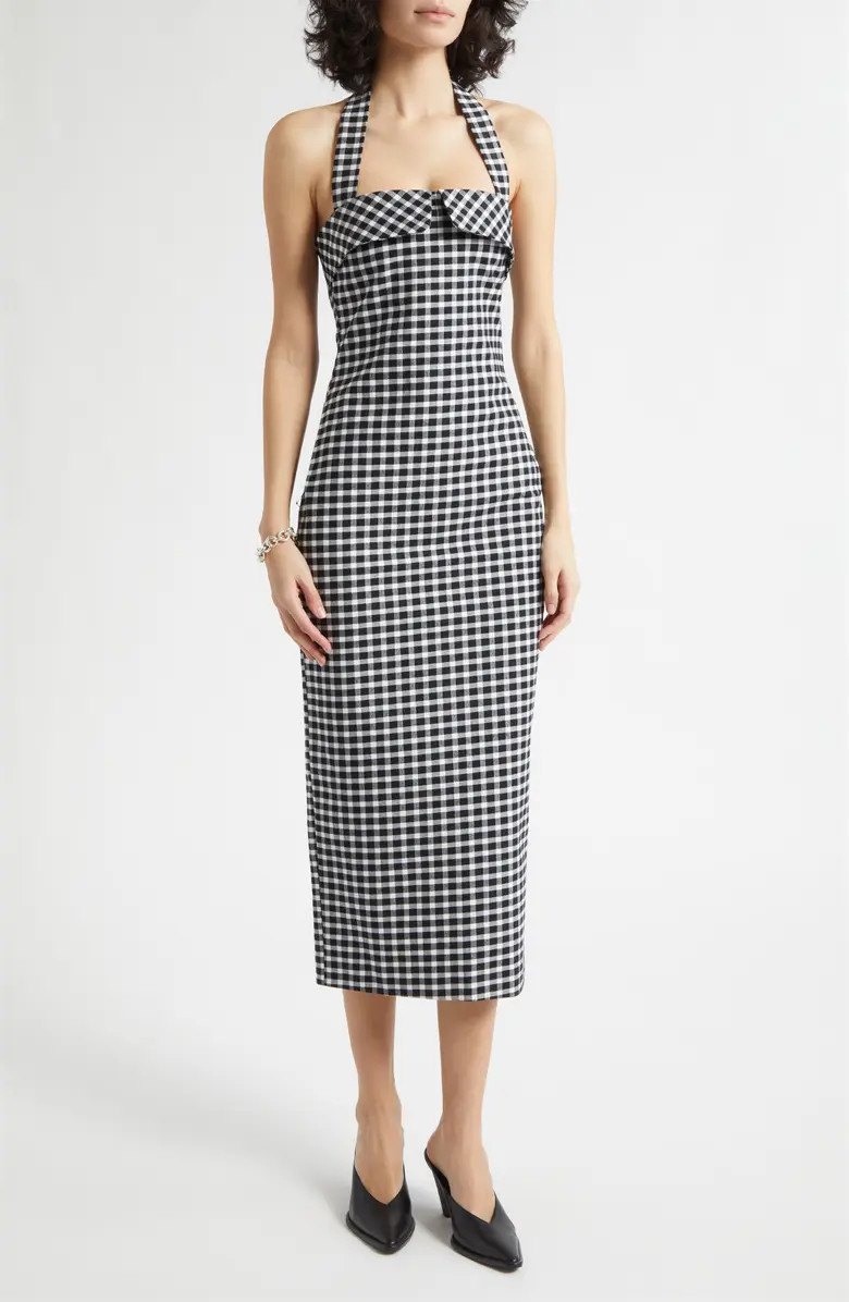 Chiara Gingham Halter Neck Pencil Dress | Nordstrom