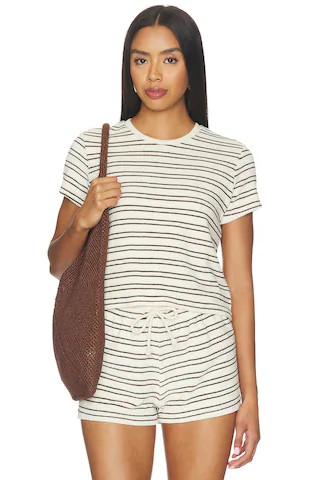 perfectwhitetee Eve Short Sleeve Shirt in Natural & Chocolate Stripe from Revolve.com | Revolve Clothing (Global)