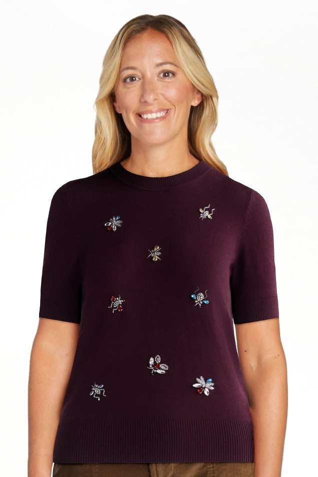 Free Assembly Women's and Women's Plus Embellished Cozy Yarn Sweater with Short Sleeves, Sizes XS... | Walmart (US)