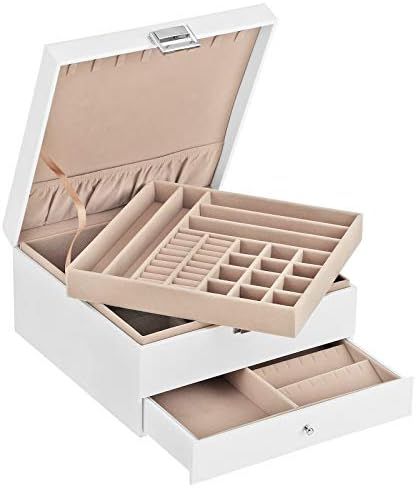 SONGMICS Jewelry Box, 3 Layers Jewelry Organizer with Removable Tray, Drawer, for Necklaces, Earring | Amazon (US)