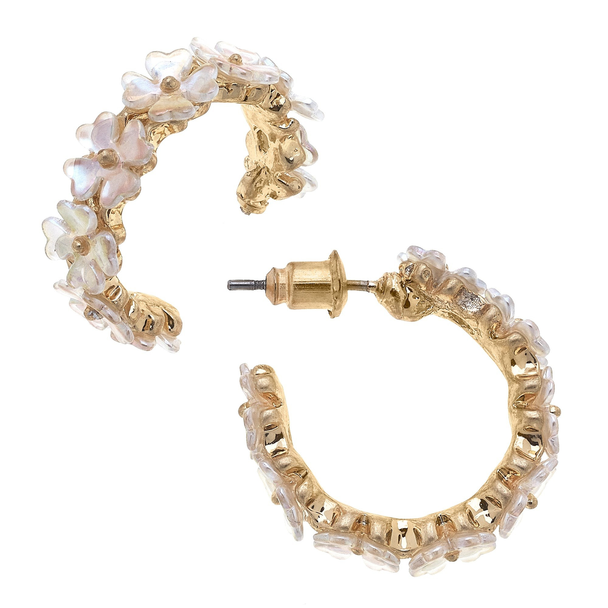 Rachel Mother of Pearl Flower Hoop Earrings in Ivory | CANVAS