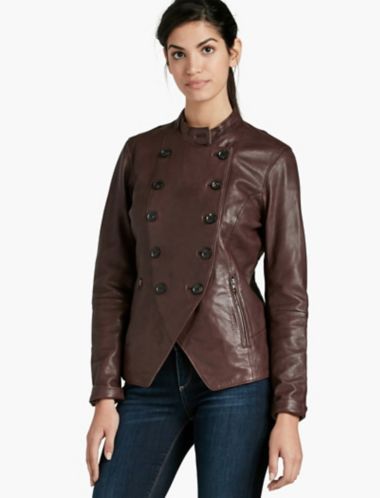 Lucky Brand Double Breasted Leather Jacket - Burgundy - S | Lucky Brand