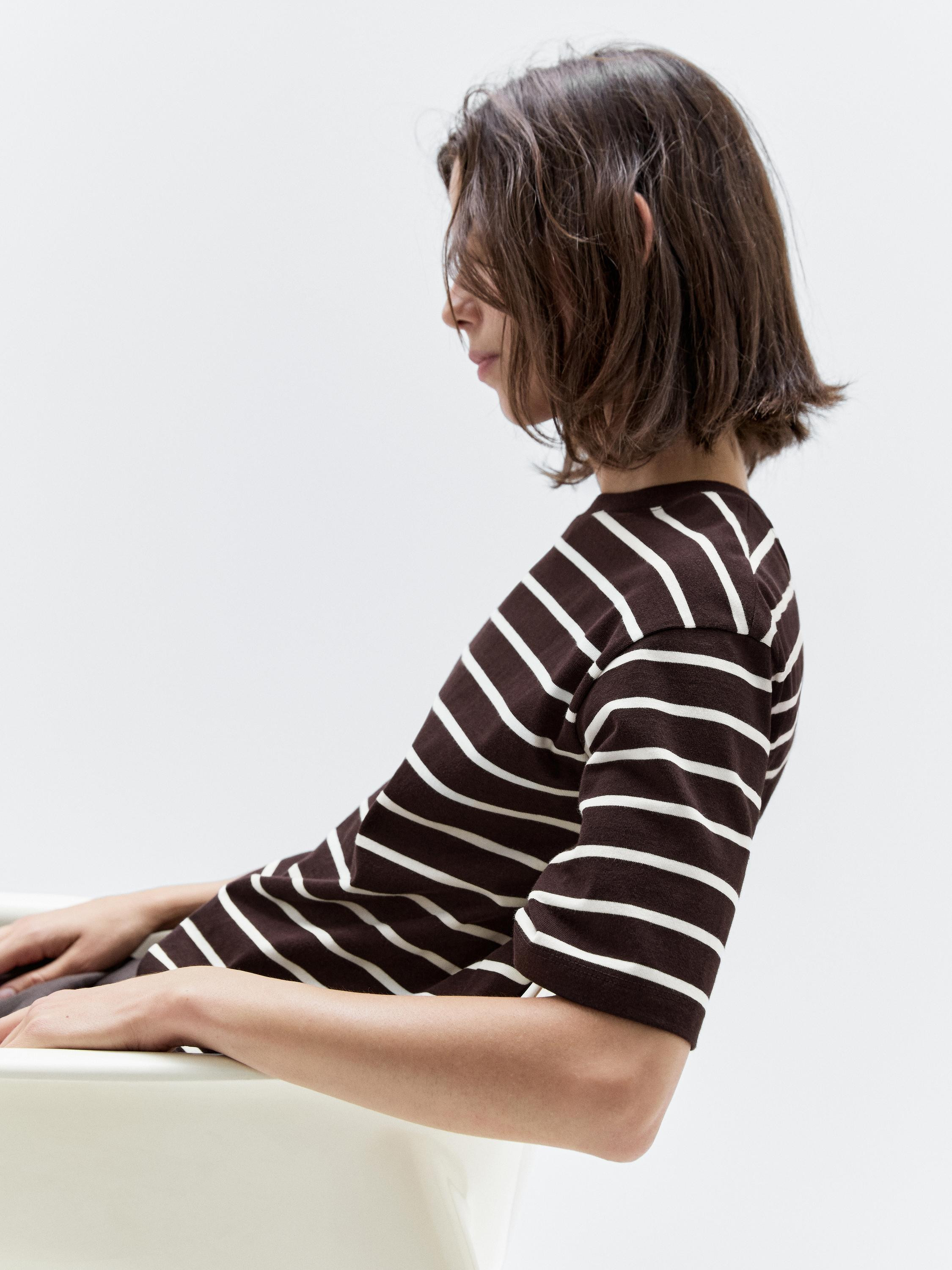 Striped 100% cotton T-shirt | Massimo Dutti UK