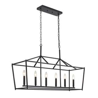 Rviezza 6-Light Kitchen Island Linear Chandelier, Large Farmhouse Black Pendant Lighting for Dini... | The Home Depot