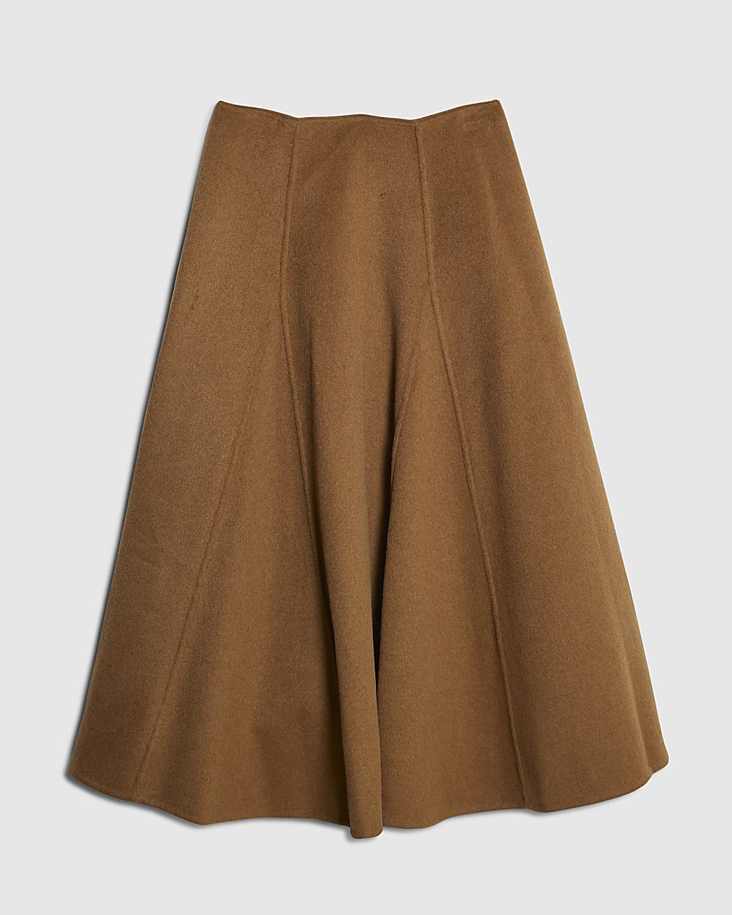 Brown Premium Godet Wool Blend Midi Skirt | River Island UK & IE