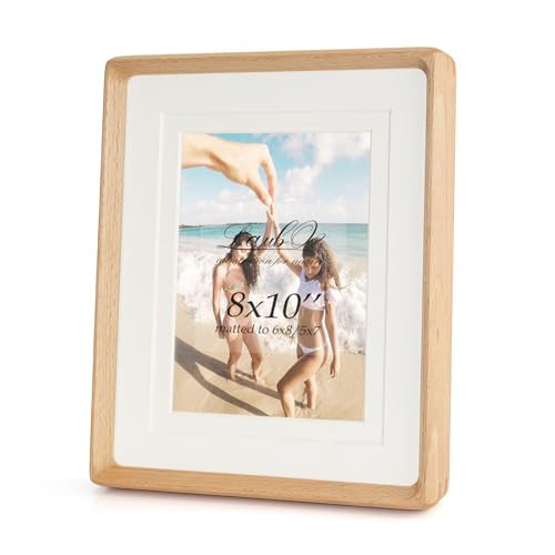 LAUBO2 Wooden 8x10 Picture Frame Matted to 6x8 / 5x7, Natural Beech Wood Photo Frame White, Pine Wood Back Panel | Amazon (US)
