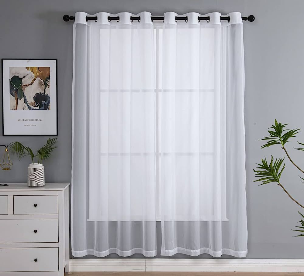 PI Sheer White Curtains 84 Inch Length, Solid Voile with Grommet Top for Living Room/Bedroom (W52... | Amazon (US)
