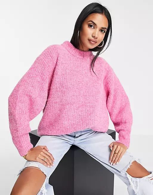 ASOS DESIGN oversized jumper in premium yarn in rib in pink | ASOS (Global)