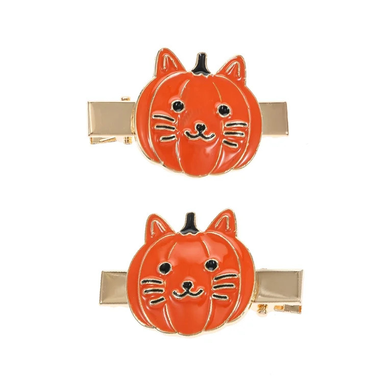 Way to Celebrate Jack-O-Lantern Cat Halloween Hair Clip Set, 2 Pieces | Walmart (US)
