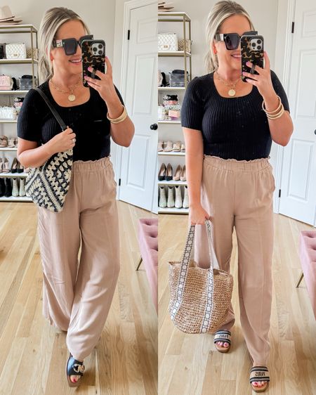 Amazon designer vibes outfit
Wide leg linen blend pants size small
Short sleeve ribbed tee size small
Look for less woven bags
Beach bag
Look for less jewelry
Spring outfit 


#LTKfindsunder50 #LTKover40 #LTKstyletip