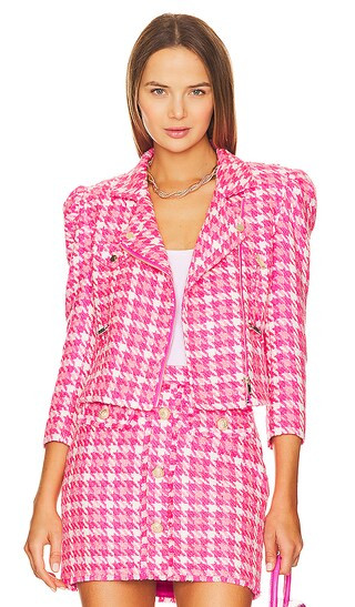 Rocky Tweed Moto Jacket in Hot Pink Houndstooth | Revolve Clothing (Global)