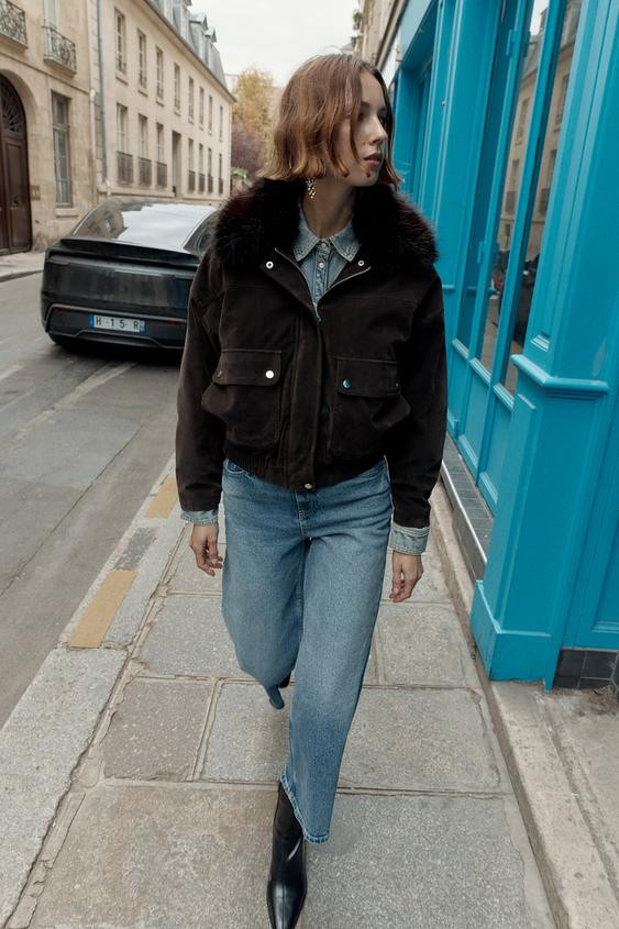 OVERSIZED BOMBER JACKET WITH FAUX FUR LAPEL | Zara UK