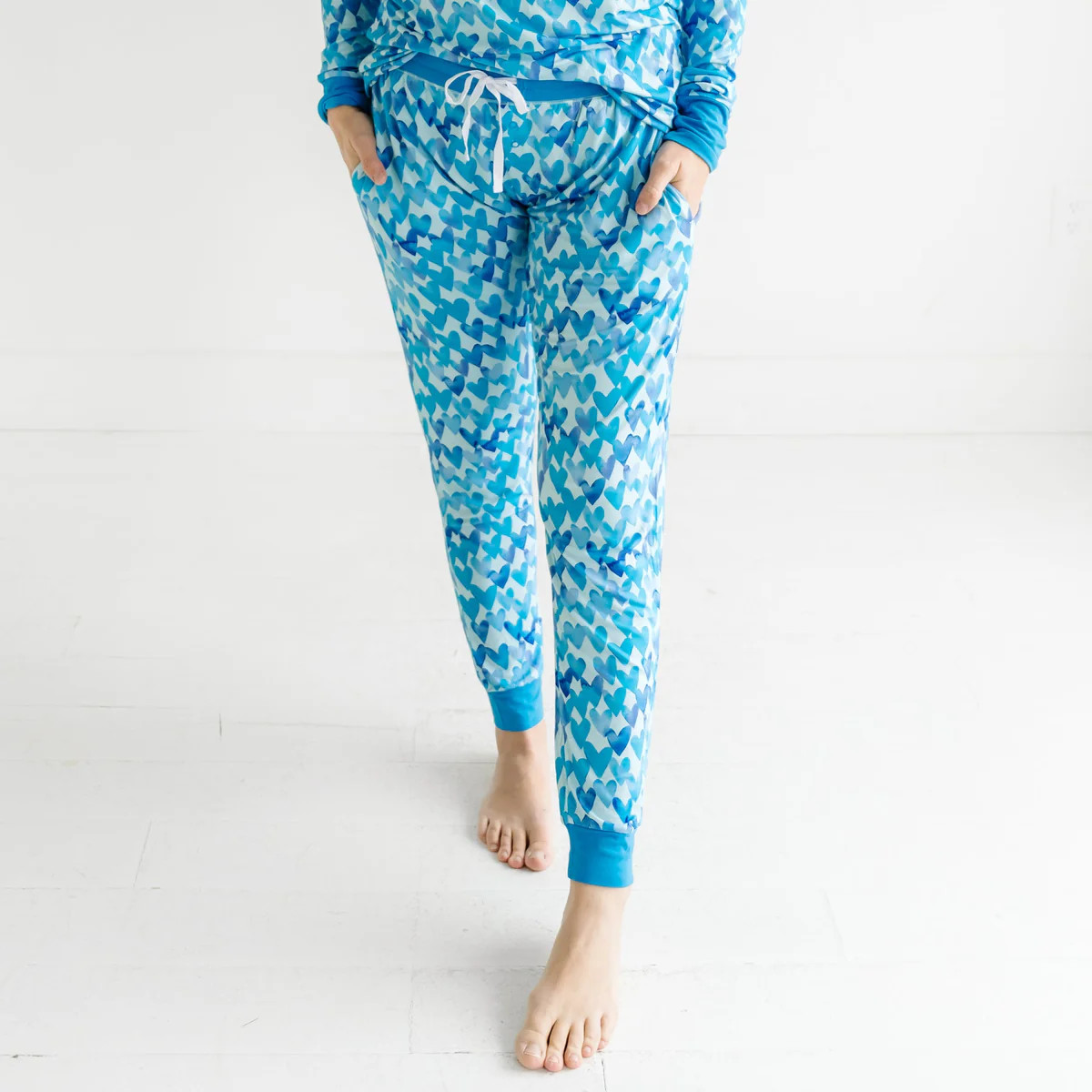 Blue Watercolor Hearts Women's Bamboo Viscose Pajama Pants | Little Sleepies