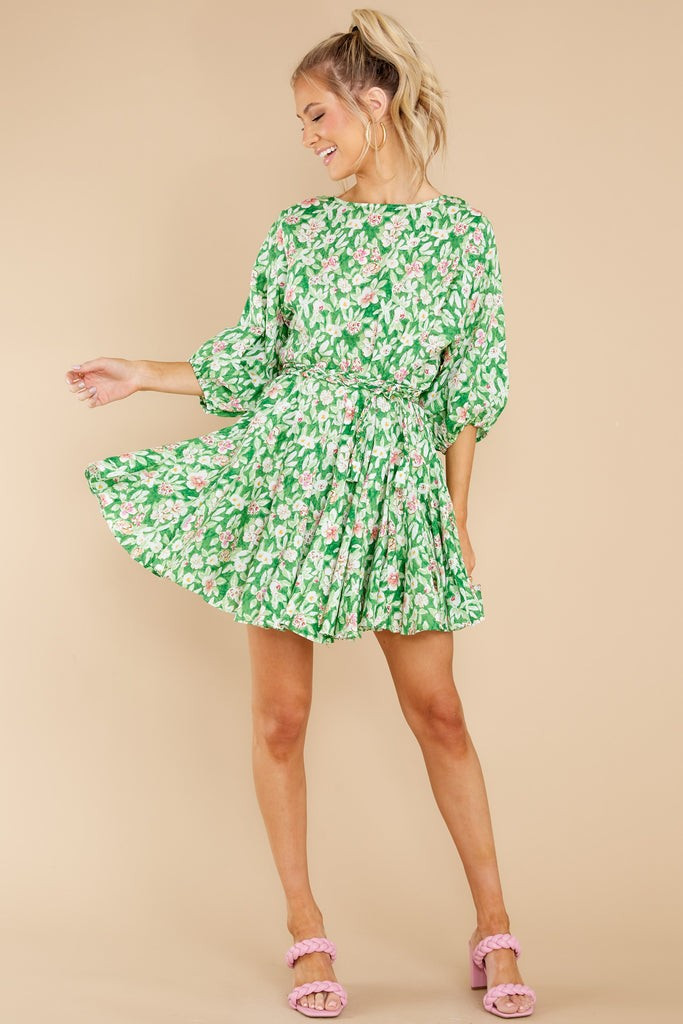 Nature's Glory Green Floral Print Dress | Red Dress 