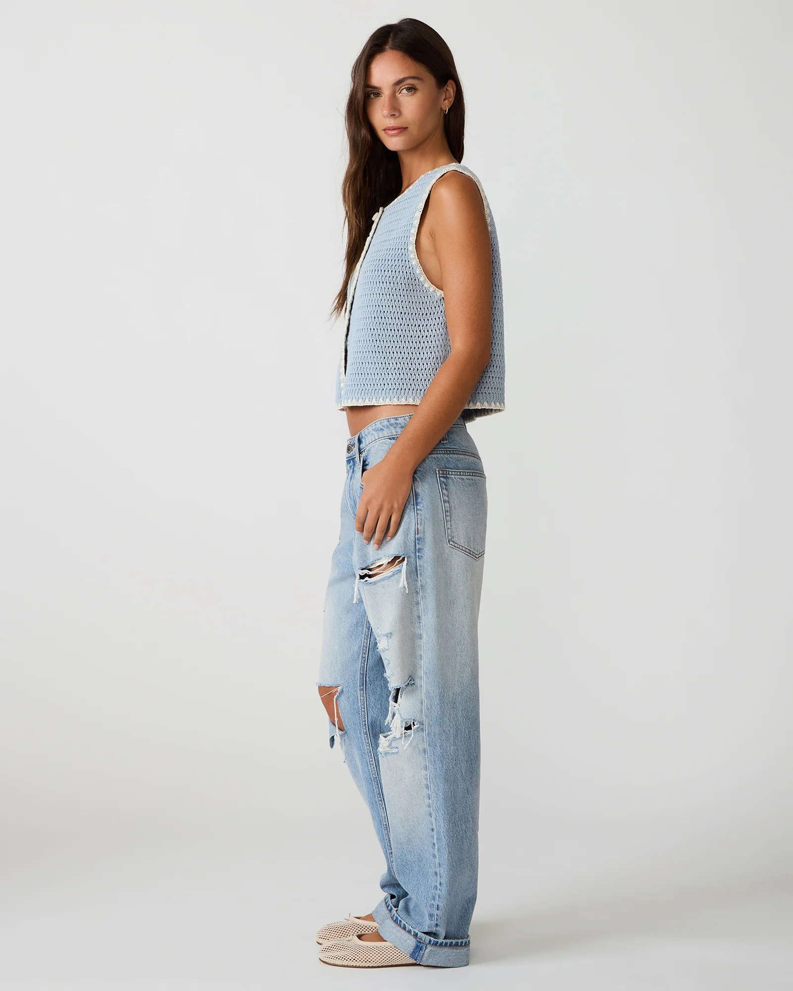 ANNYA Blue Ice Sweater Vest Button-Up Women's Top | Steve Madden (US)