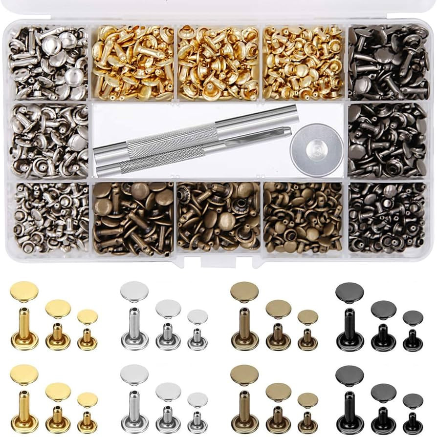 EuTengHao 484Pcs Leather Rivets Double Cap Rivet Tubular Metal Studs 3 Sizes with Punch Pliers an... | Amazon (US)