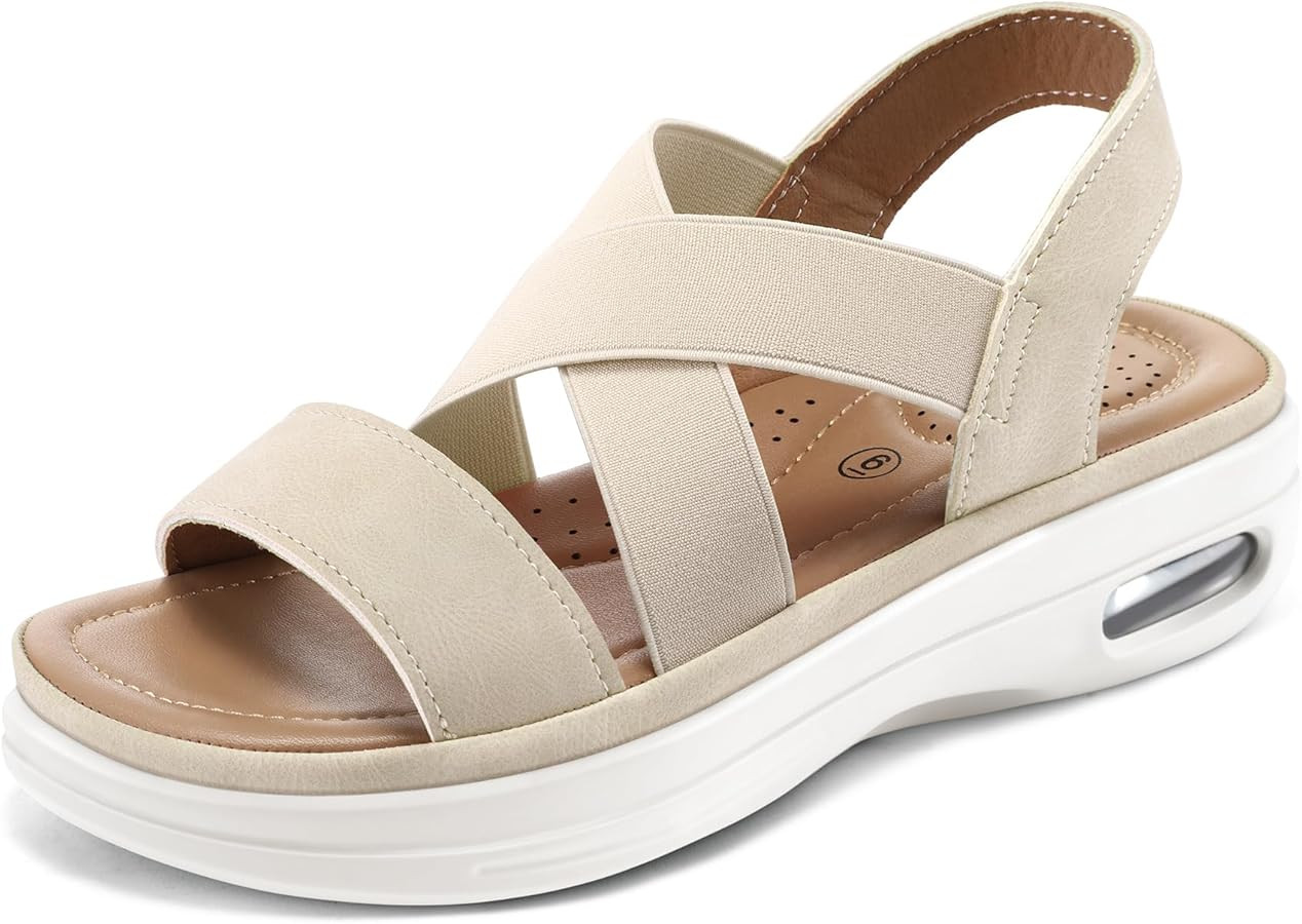Amazon.com | mysoft Women's Comfortable Walking Sandals Air Cushion Sport Slingback Elastic Band ... | Amazon (US)