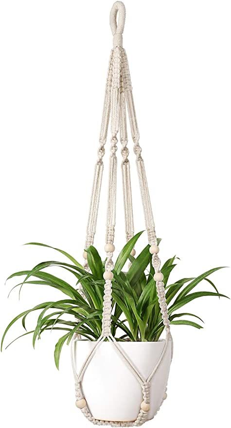 Mkono Macrame Plant Hanger Indoor Hanging Planter Basket with Wood Beads Decorative Flower Pot Ho... | Amazon (US)