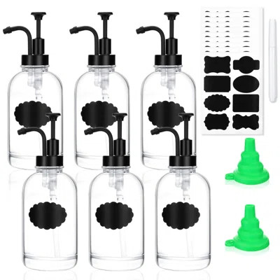 6 Pieces Coffee Syrup Dispenser 16.9 Oz/ 500 Ml Glass Coffee Syrup Pump Bottles For Coffee Bar Accessories With Pumps, Labels, Funnel, Whiteboard Mark | Wayfair North America