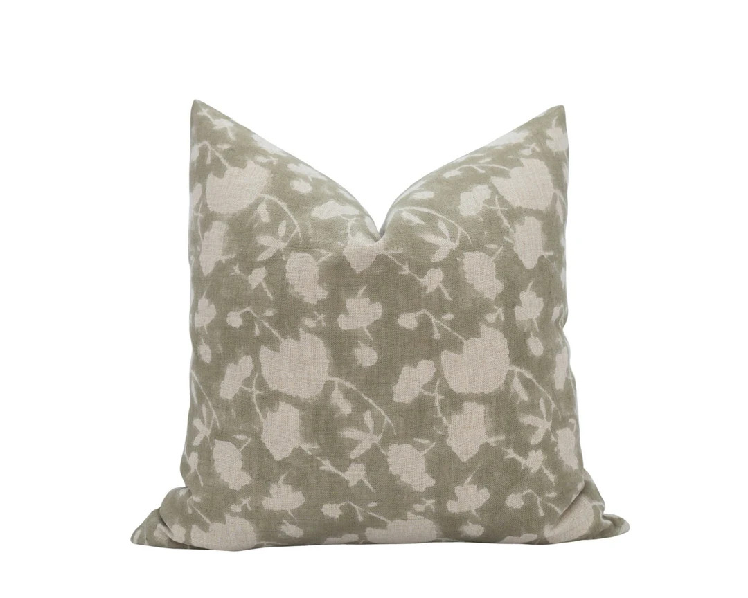 ELLIE || Sage Green Pillow Cover Green Block Print Pillow Sage Pillow Cover Muted Green Pillow De... | Etsy (US)