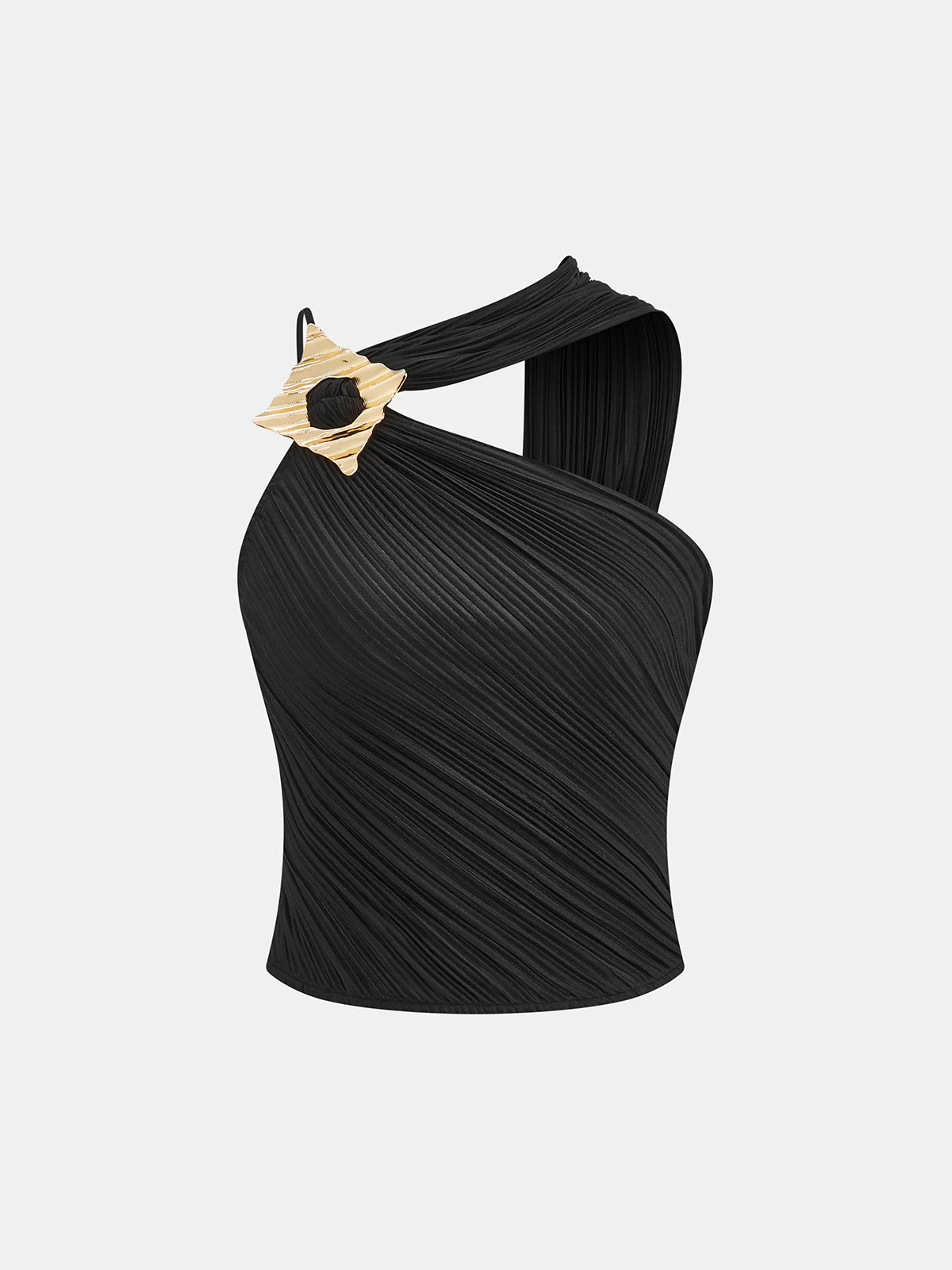 Asymmetric Pleated Metal Decor Tank Top | Commense