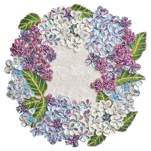 Kim Seybert Hydrangea Modern Purple Beaded Floral Placemat - Set of 2 | Kathy Kuo Home