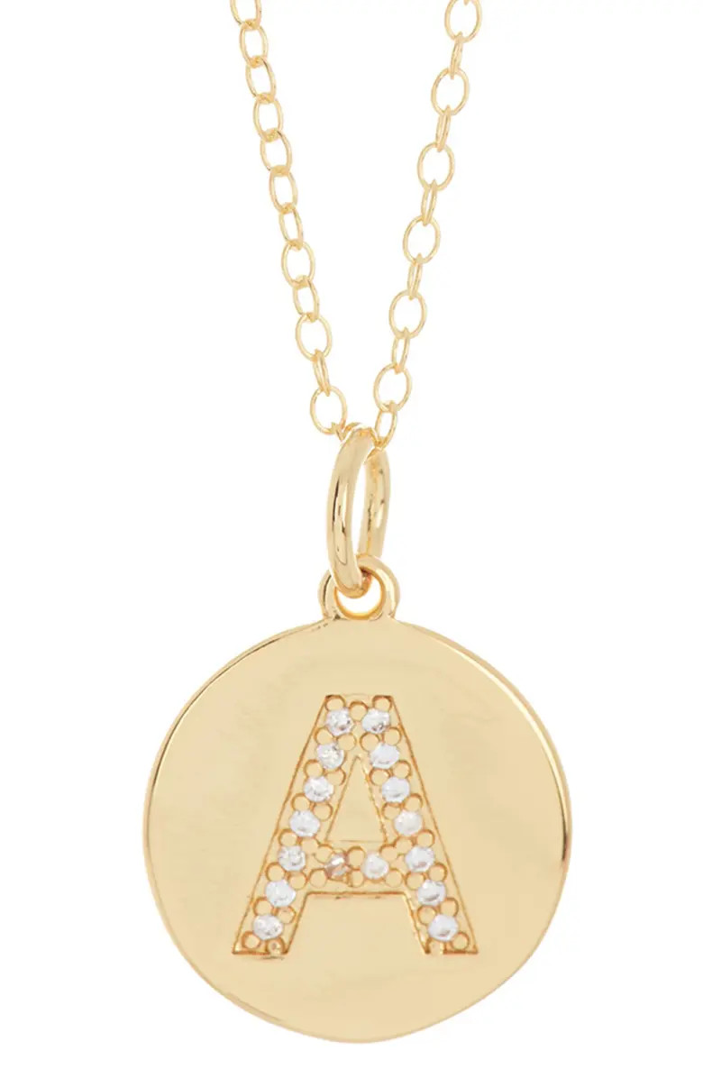 Water Resistant Cubic Zirconia Initial Disc Pendant Necklace | Nordstrom Rack