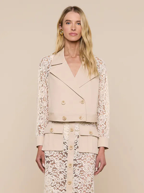 Novelle Lace Trench in Biscuit/Ecru | L'AGENCE | L'Agence