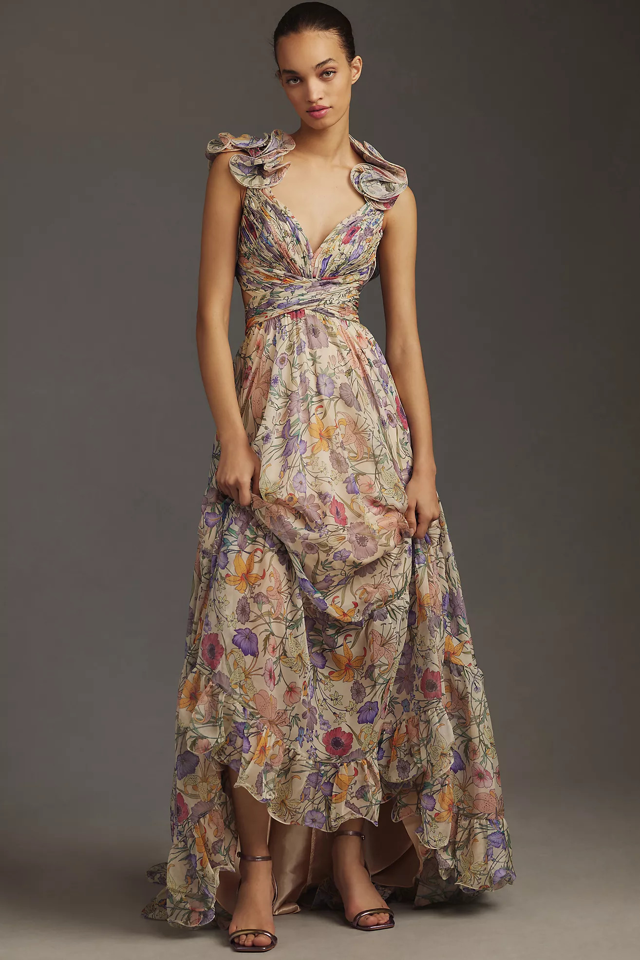 Mac Duggal Flutter-Sleeve V-Neck Maxi Dress | Anthropologie (US)