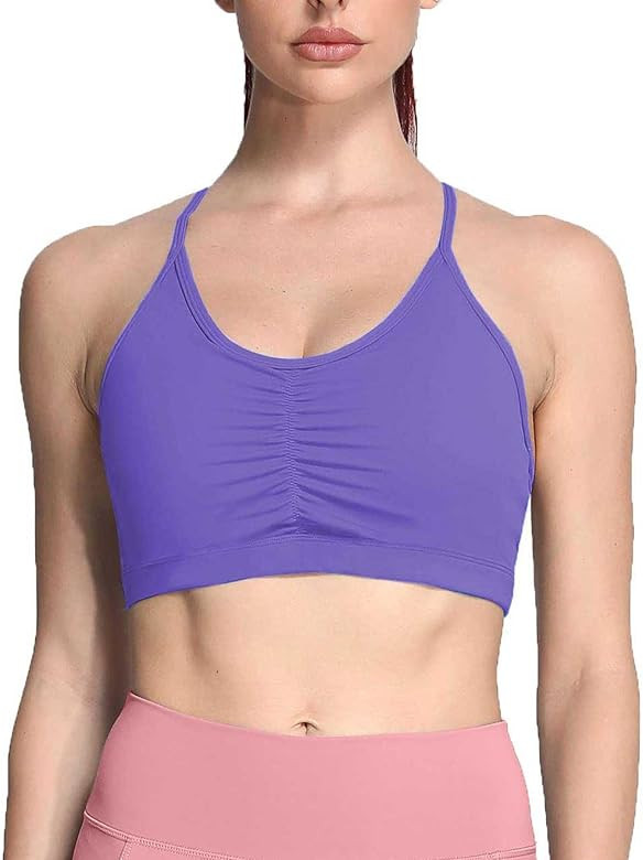 Aoxjox Sports Bras for Women Workout Fitness Ruched Training Baddie Cross Back Yoga Crop Tank Top | Amazon (US)