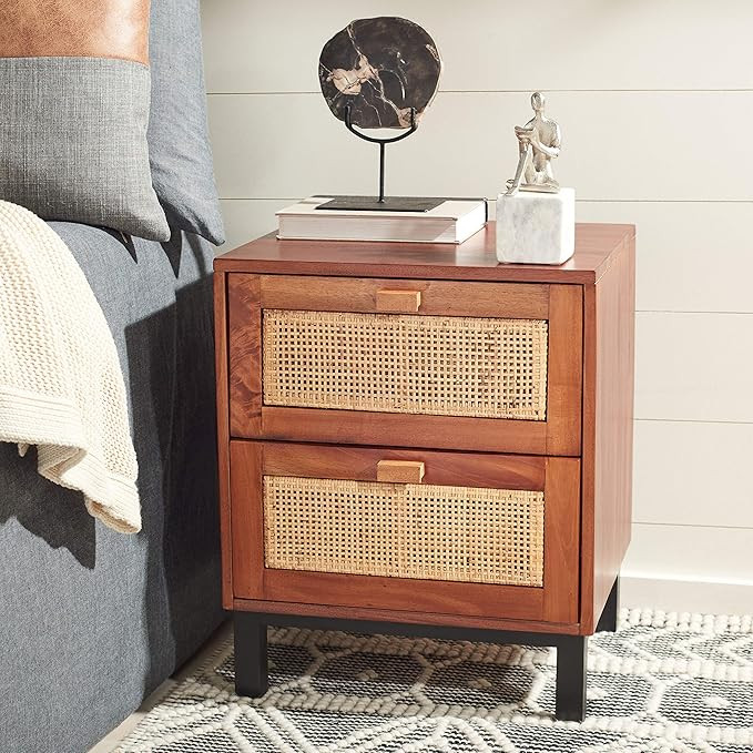 SAFAVIEH Home Collection Erica Rattan 2-Drawer Nightstand, Natural/Black | Amazon (US)