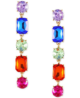 Gold-Tone Rainbow Mixed Crystal Linear Drop Earrings | Macy's