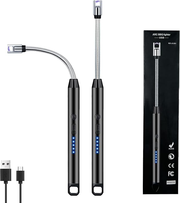 2 PCS Candle Lighter, Electric Lighter Arc Windproof Flameless with 360° Flexible Neck & LED Pow... | Amazon (US)