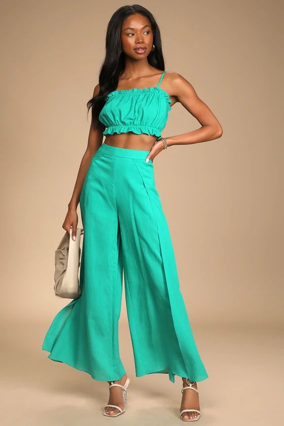 Postcards From Me Turquoise Ruffled Two-Piece Jumpsuit | Lulus (US)