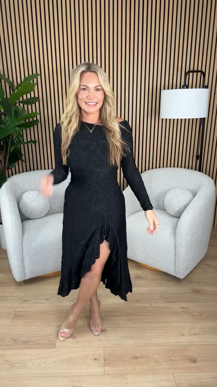 This black midi dress is made for plans after 5. The one shoulder neckline, subtle texture and side slit give it just enough detail for dinners, events or a night out.

black midi dress, one shoulder dress, date night dress, dinner outfit, event dress, black dress, fall dress, evening style, long sleeve dress, midi dress outfit, AudrieDollins

#LTKSeasonal #LTKOver40 #LTKootd