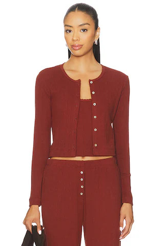 Pointelle Crop Cardigan in Beige Melange | Revolve Clothing (Global)