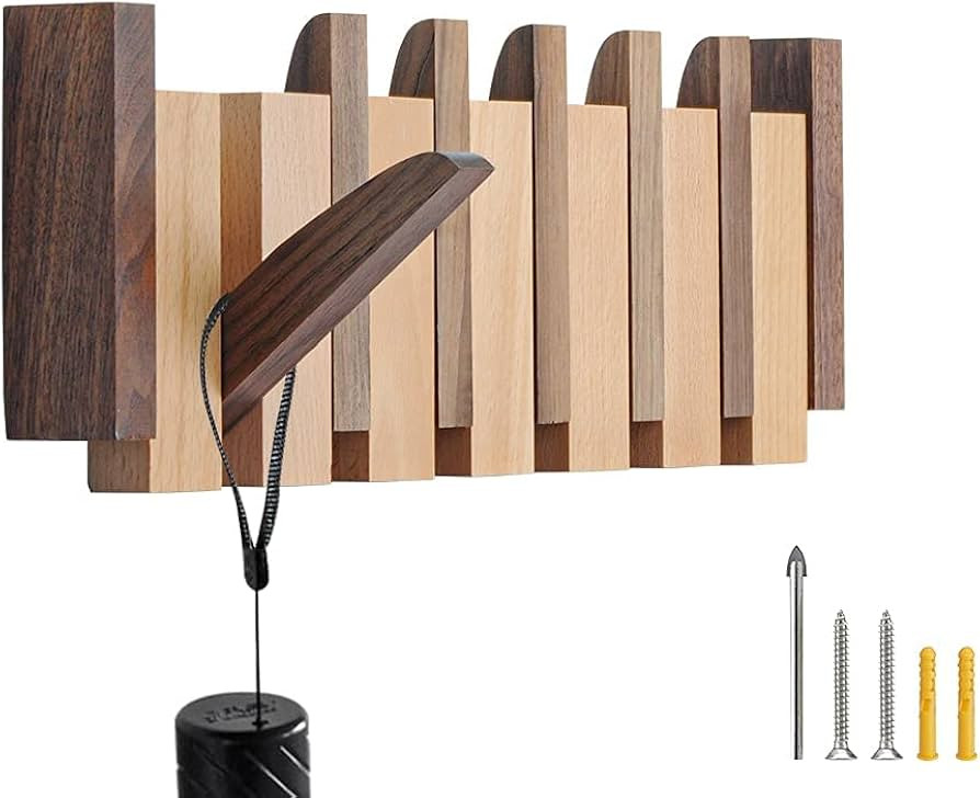 Coat Rack Wall Mount Wood, Wood Coat Rack Wall Mount with 6 Flip-Down Magnetic Hooks Piano Wall C... | Amazon (US)