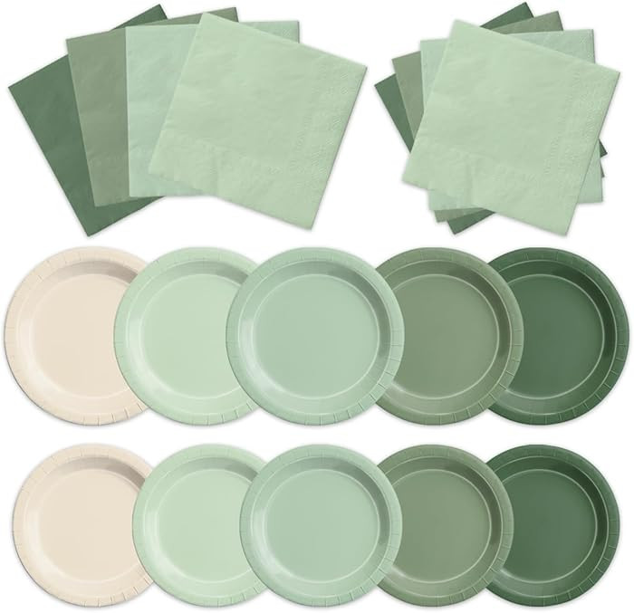 CMUSKO Sage Green Baby Shower Decorations - 60pcs Gradient Plates & Napkins Kit - Party Supplies ... | Amazon (US)