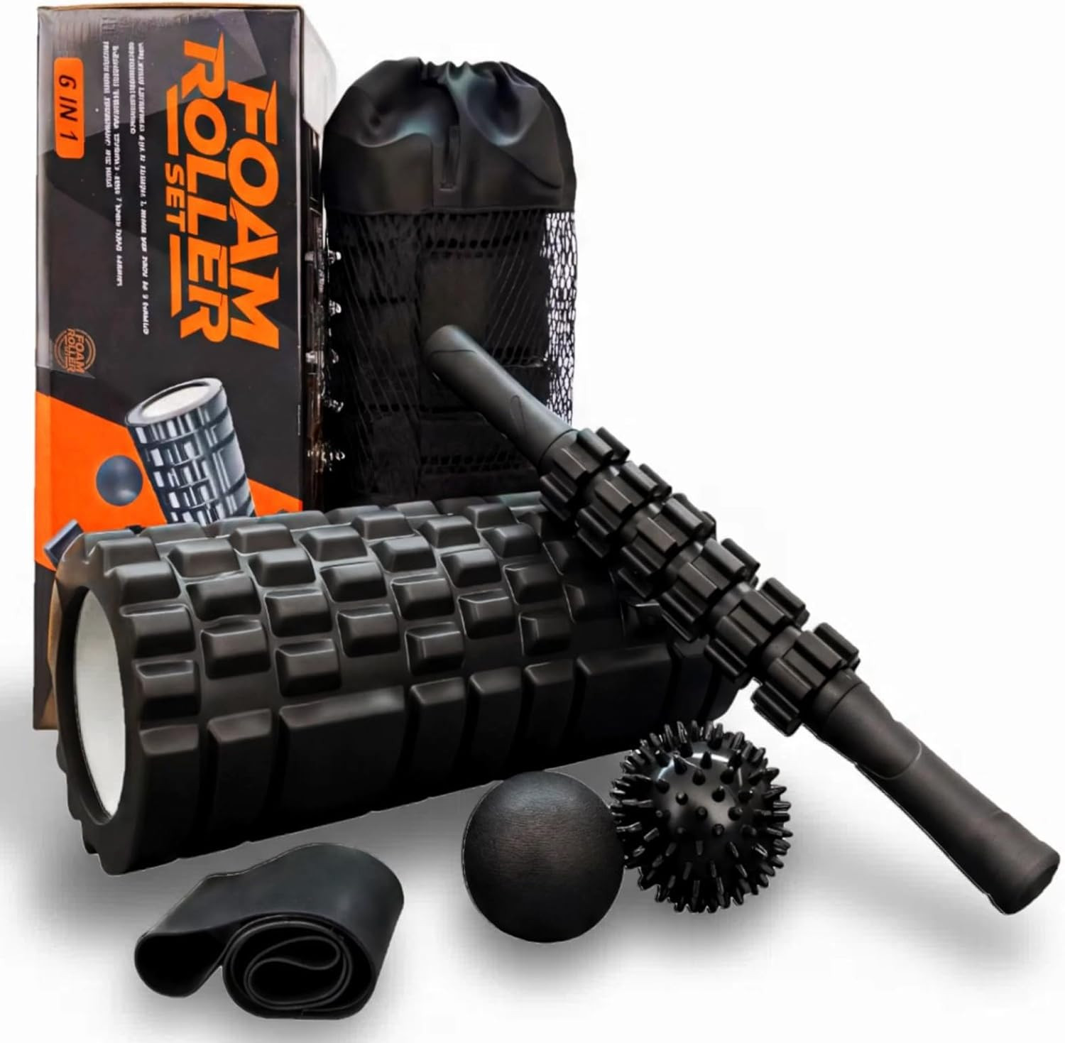 6 in 1 Foam Roller Set Includes Hollow Core Massage Roller, Yoga Stick, Massage Ball, Fitness Str... | Amazon (US)