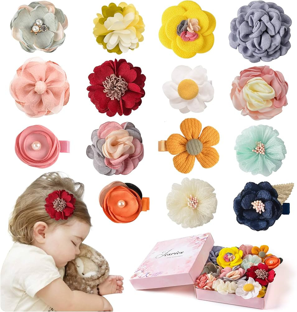 Jesries 15 Pack Baby Girls Hair Clips Hair Bows Fully Lined Non Slip for Fine Handmade Hair Acces... | Amazon (US)