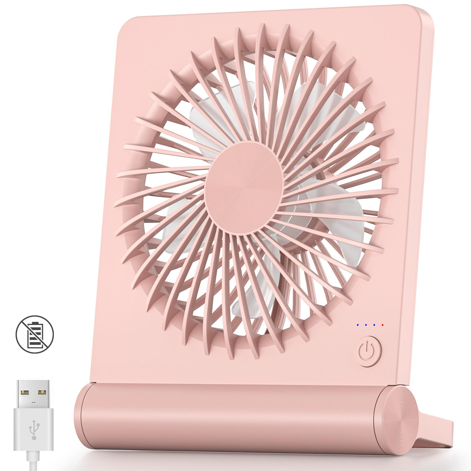 Koonie USB Fan, Strong Wind Ultra Quiet Small Desk Fan 220° Tilt Folding 3 Speeds Adjustable USB-C Powered Personal Fan for Home Office Desktop, Pink, NO BATTERY | Amazon (US)