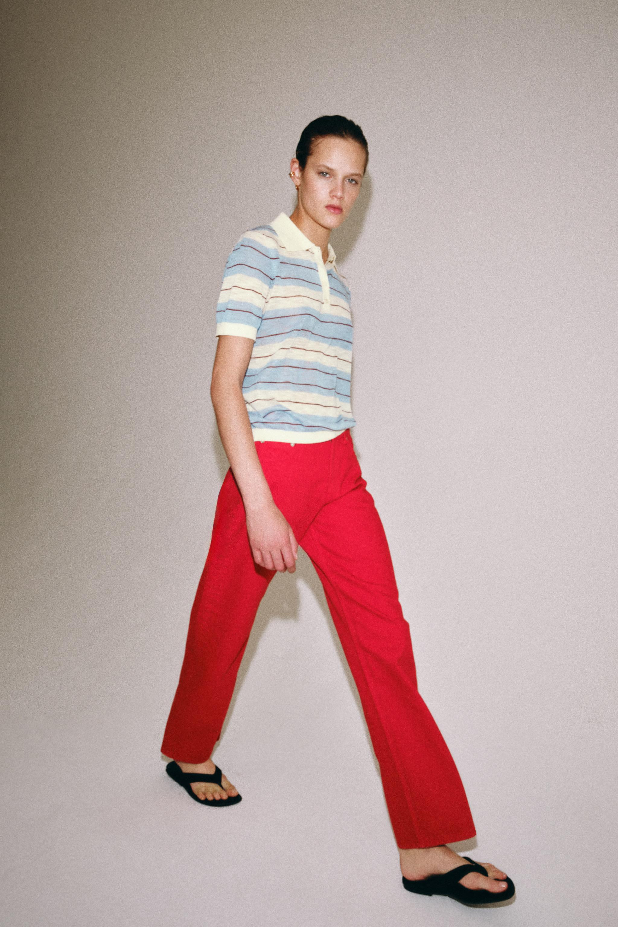 STRIPED KNIT POLO TOP | Zara US