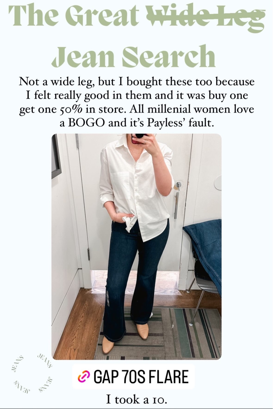 On a mission to make flares the next big jean trend. 

Wearing a 30  