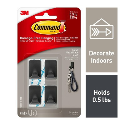Command Decorative Hooks Black: Matte Plastic Wall Hooks, 0.5 lb Capacity, Set of 4 | Target