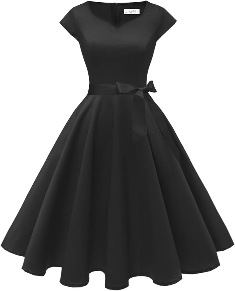 Kingfancy Women Vintage 1950s Dress Retro Cocktail Party Swing Dresses with Cap Sleeves | Amazon (US)