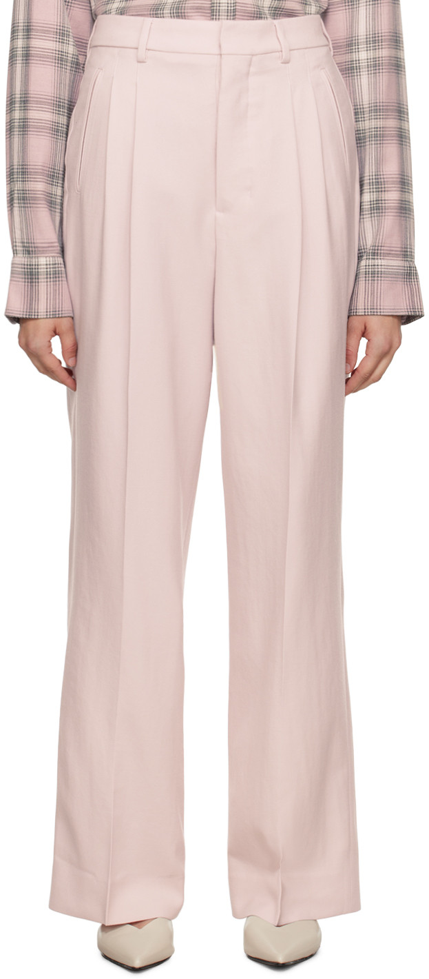 AMI Paris Pink Pleated Trousers | SSENSE