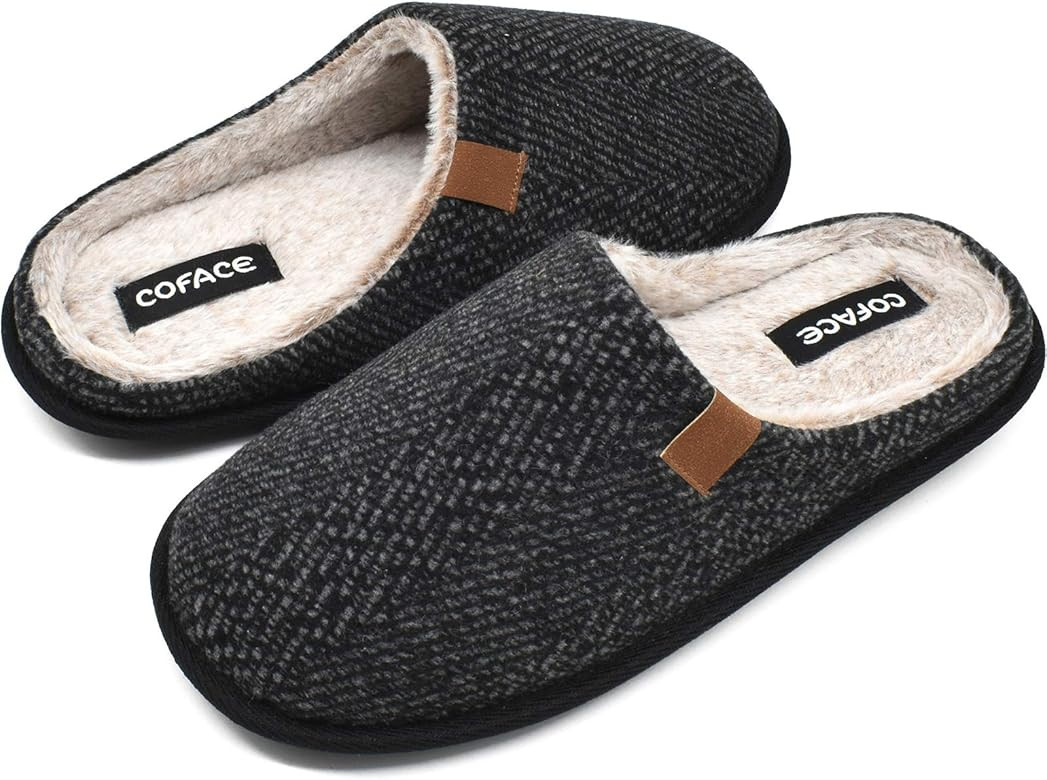 COFACE Mens Cozy Memory Foam Scuff Slippers Slip On Warm Waterproof House Shoes Indoor/Outdoor with  | Amazon (US)